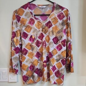 Alia Multicolor Patterned Blouse With Gold Accents